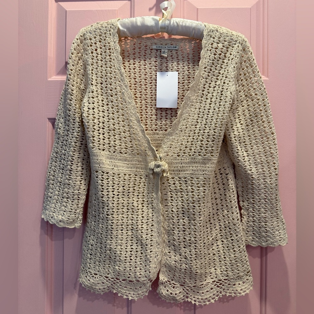🦋Vintage Cream Crochet Cardigan Cardigan 3/4 sleeves size small